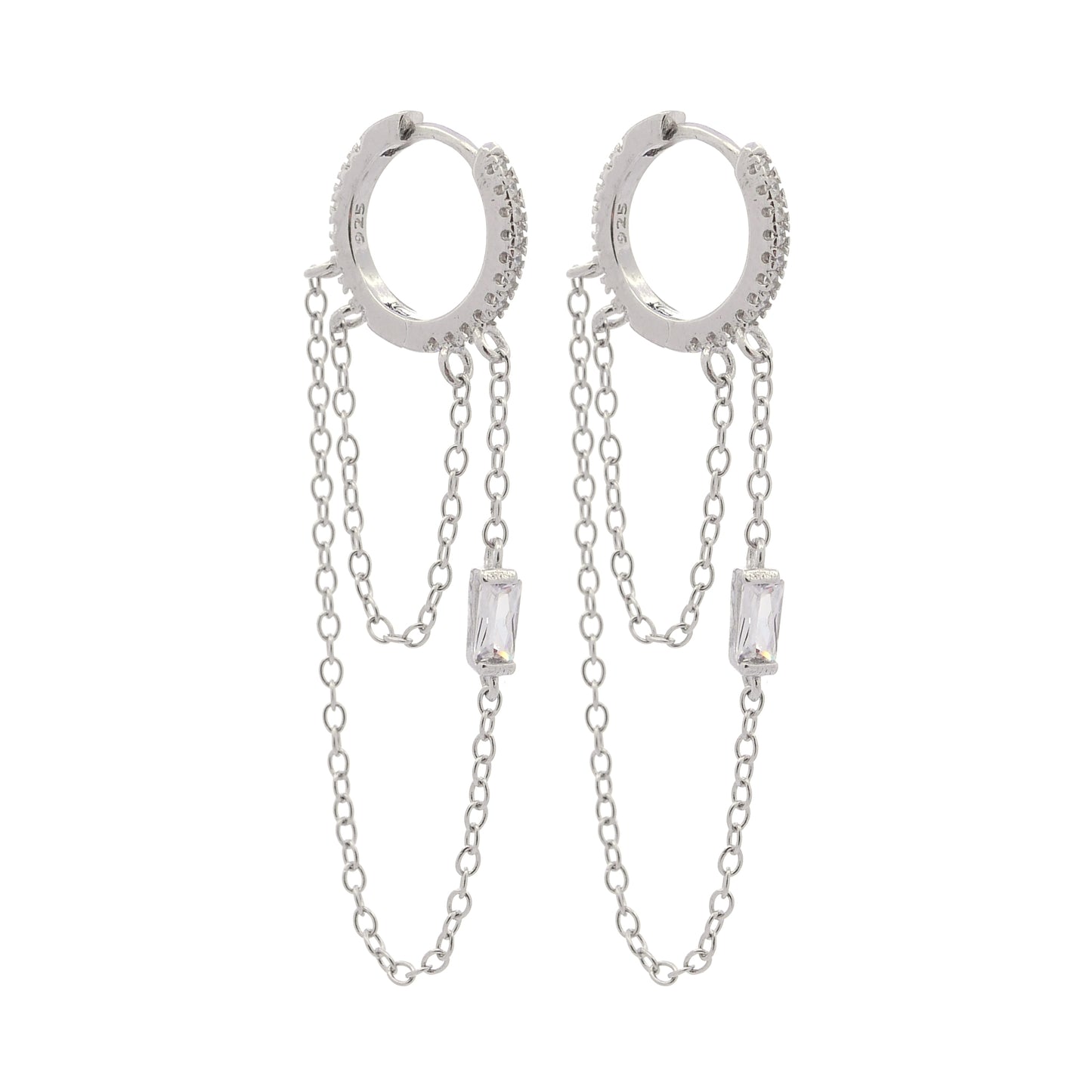 Diamond Dangle Huggies Silver