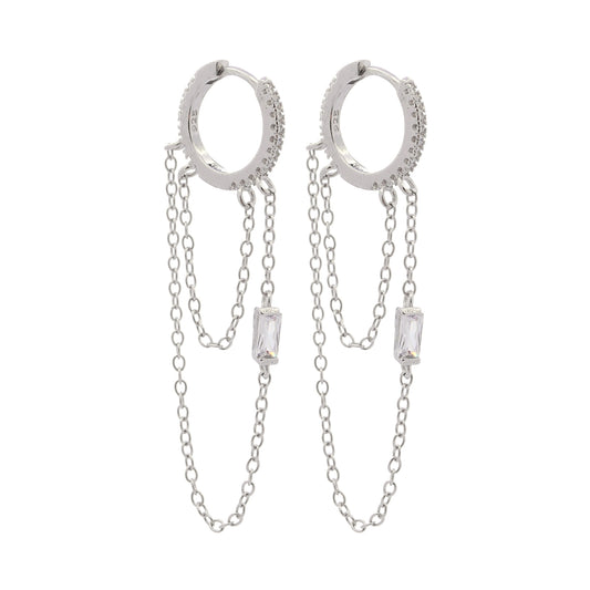 Diamond Dangle Huggies Silver